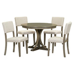 ZUN 5-Piece Retro Round Dining Table Set with Curved Trestle Style Table Legs and 4 Upholstered Chairs 22968262