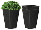Set of 2 Rattan Planters with Removable Inner Pots, Metal Frame Adjustable Foot Pads for Garde 64398840