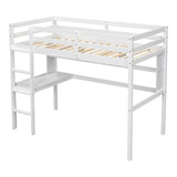 ZUN Twin Size Loft Bed with desk and shelves, Safety Guardrail and ladder,White W504P181854