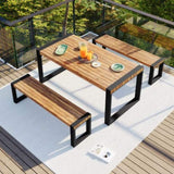 ZUN 3-pieces Outdoor Dining Table With 2 Benches, Patio Dining Set With Unique Texture, Acacia Wood 65431187