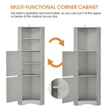 ZUN Tall Bathroom Corner Cabinet, Freestanding Storage Cabinet with Doors and Adjustable Shelves, MDF WF293800AAG