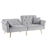 GREY Velvet Tufted Sofa Couch with 2 Pillows and Nailhead Trim W588P153426