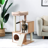 ZUN Modern Wood Cat Tree Cat Tower With Double Condos Spacious Perch Sisal Scratching Posts and 06646729