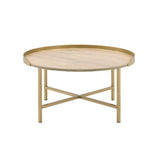 Tray Style Top Round Coffee Table, Oak and Gold B016P329755