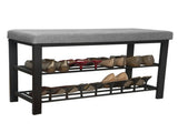 Entryway Metal Cushioned Bench with 2 Tier 8 Pair Shoe Storage in Grey 58134028
