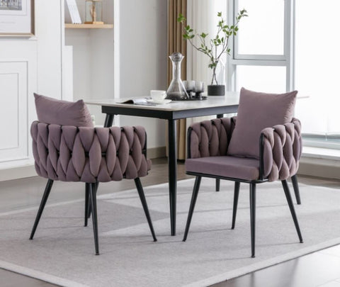 ZUN Pure Purple Modern Velvet Dining Chairs Set of 2 Hand Weaving Accent Chairs Living Room Chairs 57761939