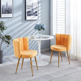 Modern YELLOW dining chair with iron tube wood color legs, shorthair cushions and W23461123