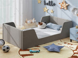 Gray Upholstered Toddler Bed Velvet Wooden Slat Frame for Kids No Mattress 56376470