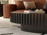 Oval Coffee Table Handcrafted Relief Sturdy Pedestal Wooden Olive-Shaped Tea Table for Living Room W3081P255089