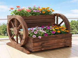 Carbonized Fir Wood 2-Tier Wagon Planter, Drainage Holes Elevated Garden Bed for Herbs Vegetables 87998599