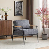 27.56" Modern Accent Chair with Plush Cushions, Minimalist Metal Frame, and Wooden Armrest Design N767P215306R