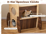 4-Tier Rocket Shape Cat Tree with 2-Tier Condo Sisal Scratch Pad Hanging Pompom NaturalWhite 12794480