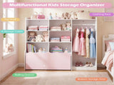 Kids Clothing Rack with Storage Cubes & Rolling Drawer Multifunctional Children Wardrobe Organizer 39559518