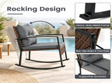 3-Piece Outdoor PE Rattan Rocking Chair Conversation Set with 2-Tier Glass Coffee Table, Heavy Duty 79877072