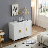 ZUN Sideboard Buffet cabinet with 3 doors and removable shelves, for living room, dining room, ivory W1705P179819