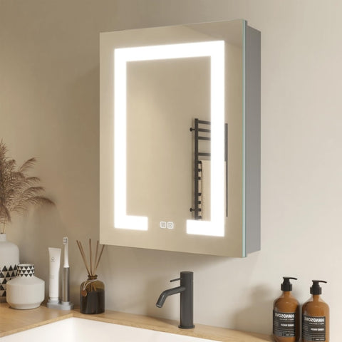 ZUN LED Bathroom Wall Medicine Cabinet Mirror 20"×28" with Storage Recessed or Surface Dimmable 3 Colors 50862470