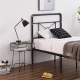 Single-layer Water Pipe Bed with Cross Design and Foot End Twin Black Iron Bed 91079255