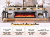 Silver Fireplace TV Stand, 177.8*35*60.5cm, Particle Board with Mirror Paper Veneer, Double Door, 20709982