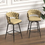 ZUN 28" Technical Leather Woven Bar Stool Set of 2,Black legs Barstools No Adjustable Kitchen Island 74342489