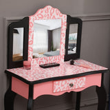Three-Fold Mirror Single Drawer Arc Feet Children Dresser Red Leopard Print 96588246