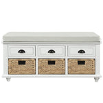 ZUN Rustic Storage Bench with 3 Drawers and 3 Rattan Baskets, Shoe Bench for Living Room, Entryway 95127961