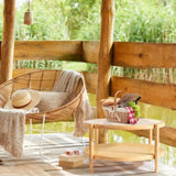 31.5in Rattan Coffee Table with Glass Top, Round End Table, Boho Style Side Table Sofa End Table for 97370521