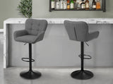 Barstool, Set Of 2, Adjustable, Swivel, Bar Height, Counter Height, Kitchen, Grey Fabric, Black B2710P501904