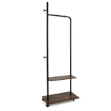 Industrial Rolling Clothing Rack with 2 Wooden Shelves & Hooks, Freestanding Garment Rack for 80127414