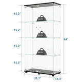Glass Display Cabinet with 4-Shelf Double Doors and Lock, Curio Cabinet 5mm Tempered Glass Floor T3210P308316