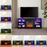 ZUN TV Stand Electric Fireplace Glass Shelves, 3D Fireplace TV Stand with LED Lights Wood with USB W1758P210371