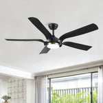 ZUN Smart 56" Integrated LED Ceiling Fan with Antique Black Blades in Matte Black Fan Body Finish W1367P187080