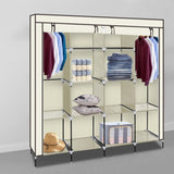 ZUN 67" Clothes Closet Portable Wardrobe Clothes Storage Rack 12 Shelves 4 Side Pockets Beige 19252473