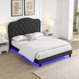 Upholstered Bed Button Tufted with Curve Design - Strong Wood Slat Support - Easy Assembly - Black W311P237227