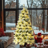 6FT Pre-Lit Spruce Snow Flocked Christmas Tree with Pine Cones, Artificial Xmas Tree with 403 Branch N704P198470A