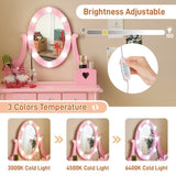 Kids Vanity Set with Mirror and Lights and Stool, 5 Storage Drawers, Pretend Play Princess Makeup 07602676