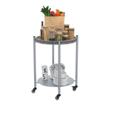 Round Coffee Table with Wheels 2-Tier Movable Side Tables Silver Metal Detachable Bedside Nightstand W1757P336139