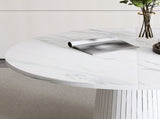 47 inch Round MDF Dining Table for 4, Modern Farmhouse Kitchen Table with Wood Strip Base, Marble 72506894