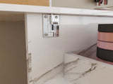 57.5" Foldable Sewing Machine Table with Locking Casters, Multi-Storage Craft Station with Shelves, 62895013