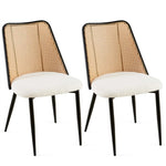 ZUN Off White Rattan Dining Chairs Set of 2,Boucle Chairs with Natural Cane Back, Upholstered Dining W1164P218677