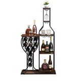 ZUN 11 Bottle Wine Bakers Rack, 5 Tier Freestanding Wine Rack with Hanging Wine Glass Holder and Storage 33927187