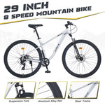 ZUN 29 Inch Wheels 8 Speed Mountain Bike, for Men Women Boys and Girls, Front Suspension, Steel Frame W1019P225379