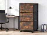 Wood Filing Cabinet with Casters, Weathered Wood Fluted, Iron Clad Wood, Melamine Faced, 3 Tall 59908062