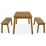 ZUN 3 Pieces Acacia Wood Table Bench Dining Set For Outdoor & Indoor Furniture With 2 Benches, Picnic 45376556