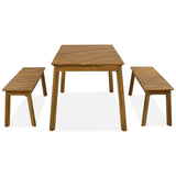 ZUN 3 Pieces Acacia Wood Table Bench Dining Set For Outdoor & Indoor Furniture With 2 Benches, Picnic 45376556