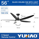 ZUN 56 In Intergrated LED Ceiling Fan Lighting with Black ABS Blade W136760568