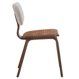 White Boucle and Walnut Side Chair with Upholstered Back B062P209233