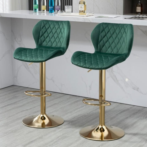 ZUN Green Velvet Adjustable Swivel Bar Stools Set Of 2 Modern Counter Height Barstools With Golden Color W116472789