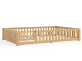 Full Size Bed Floor Bed with Safety Guardrails and Door for Kids, Natural W1580P462323