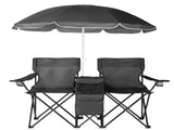 Portable Outdoor 2-Seat Folding Chair with Removable Sun Umbrella Black 57458005