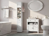 White MDF with vertical stripes, 20*20*180cm, 1 drawer, 2 doors, 4 shelves, narrow bathroom vanity 04438607